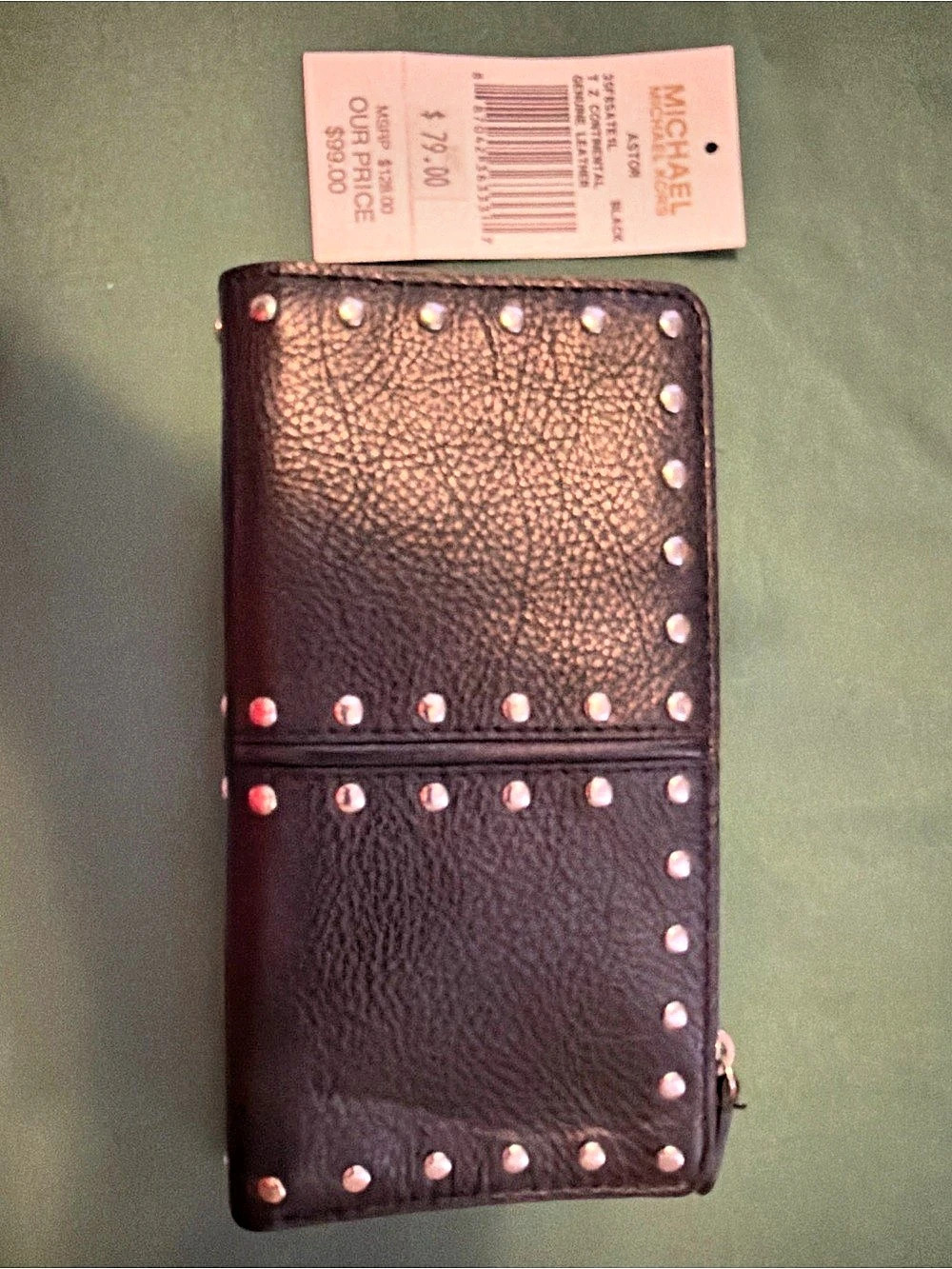 Michael Kors Astor T Z Continental Studded Zip-Around Wallet in Black NWT